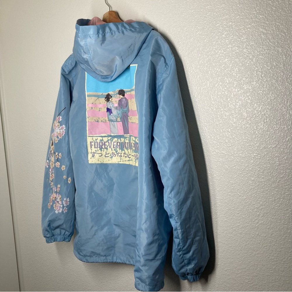 Valeza Streetwear Anime Jacket XXL Blue Pink Windbreaker Hooded Japanese - Picture 3 of 16